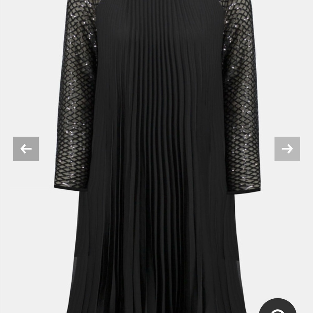 Joseph Ribkoff Black Pleated Midi Dress with Sequin Sleeves - Picture 10 of 15